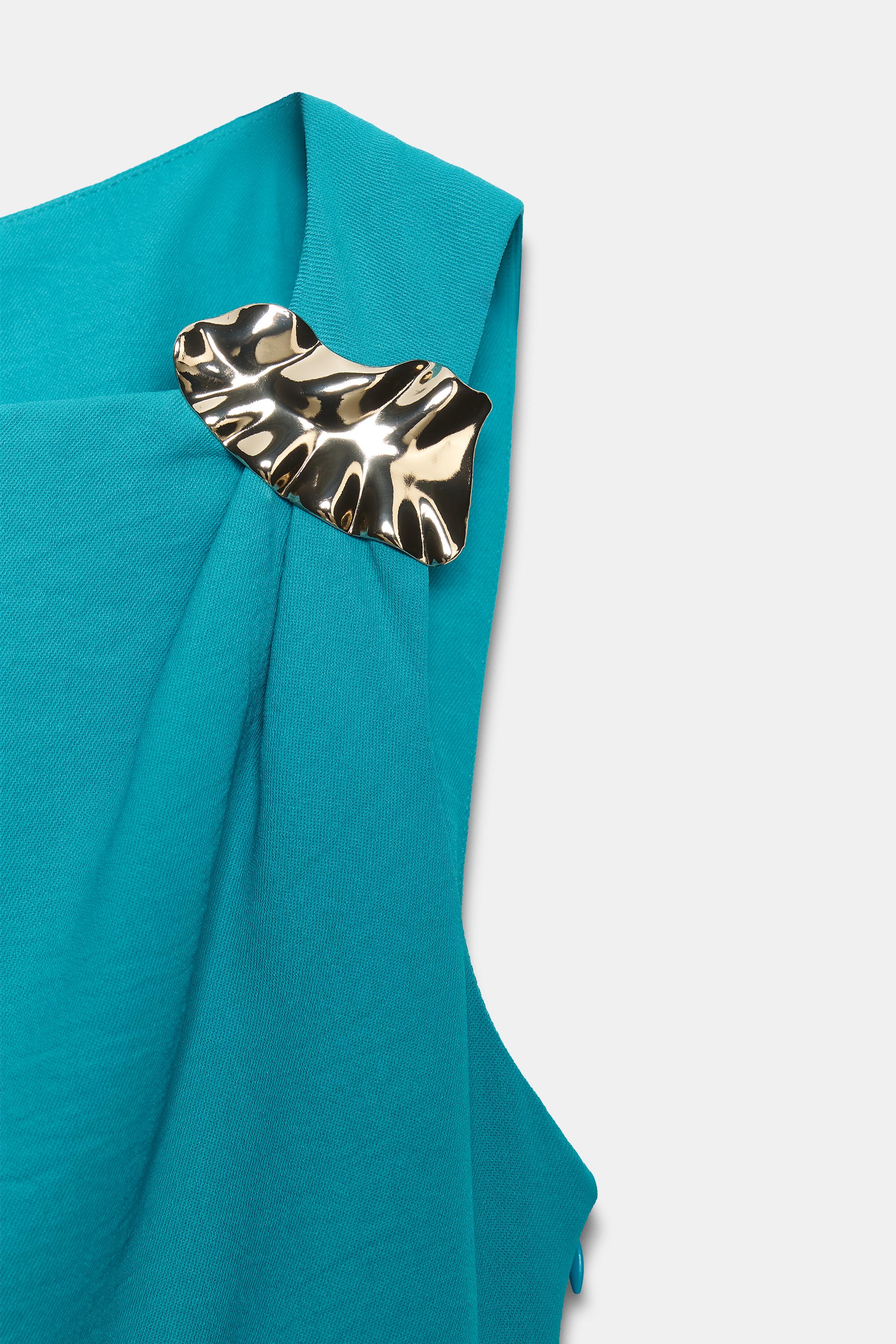 GOLD APPLIQUE DRAPED MIDI DRESS